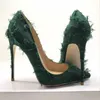 Klänningskor Sexig Tassel High Heel Pumpar Green Red Black Fringe Stiletto klackar Pekade tå 12cm 10cm 8cm Party Big Size 10