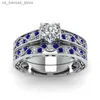Кластерные кольца модные кольца - романтические женщины Сердце Циркон Каменные кольца, установленные мужские голубые кольцо из нержавеющей стали Свадебная вечеринка