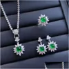 Kedjor Emerald Sugar Tower Back er Princess Fl Diamond Open Ring Womens Temperament Pendant Earrings Set Drop Delivery JewelT Necklac OTR4Z