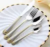 Zestaw na zastawie 4 szt. Vintage Western Gold Clain Dinner Fork Nóż Golden Cutlery Zestaw grawerowania stali ze stali nierdzewnej T1914859709