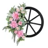 装飾花スプリングホイールガーランドピンクシミュレーションリースグリーンアウトドアガーデンドアハングデコレーション