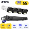 Système Annke 3K 8ch Poe Security System 4 / 8pcs Bullet Campons Couleur IR Vision nocturne Détection de véhicule humain Built Mic IP67 IP Camera