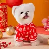 Dog Apparel Festive Paper Cuttings Printed Clothes Year's Sweater Can Be Towed Puppy Warm Pet Pullover Products