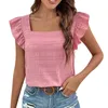 Women's T Shirts Ladies Fashion T-Shirts Daily Casual Solid Color Square Neck Ruffle Cuff Cap Sleeves Crop Tops Summer Commuting All-Match