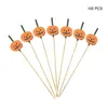 Couverts jetables 100pcs 12cm Halloween Bamboo Pick Buffet Cupcake Fruit Fork Party Dessert Sticks