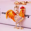 Keychains Cock Luxury Rooster Chicken Crystal Trinket Key Ring Chains Holder Metal Animal Keyrings