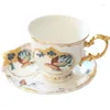 Muggar European Style Jungle Ceramic Coffee Cup and Saucer Set Housely Light Luxury Afternoon Te med sked 220 ml