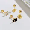 Stud Stud ALTERA Fashion Colorful Oil Dripping Letter M Charm Stainless Steel Earring Small Ball Screws Earrings Piercing Jewelry