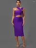 Robes décontractées Bandage pour femmes 2024 Purple Bodycon Robe Party Elegant Elegant Sexy Cut Out MIDI Birthday Club Summer Summer