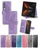 Fashion Butterfly Wallet Case in pelle per Samsung Galaxy Z Fold 4 3 Fold4 Fold3 Folding Impronta Porta floreale Flower Cute Cr6456780