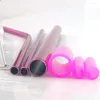 Drinking Straws 5pcs Thicks Reusable Straw 304 Stainless Steel Metal Silver Bubble Tea Silicone Cover With Cleaners Bag Wholesale