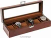 Träklocka för män 6 slotklocka Display Case Mens Watch Box Organizer Wood Watch Fall för män Titta för lagring Fathers Day Gift Watch Holder CHARIZER MED GLASS LID E