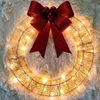 Decorative Flowers 2024 Christmas Garland Metal Luminous Wreath With Big Bow Warm Lights Decoration Front Door Home Hanging