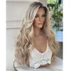 Ombre Blonde Lace Front S выделяет окрашенную волну тела синтетика для женщин Dark Roots 613 Косплей бездаковой 240327