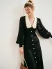 Kadın Örme Elbise 2023 Bahar Yeni Çay Break Üstü Hepburn Tarzı Zarif İnce Fit Kabarcık Kolları Kadın Elbise