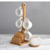 Mokken 200 ml keramische koffiekop huishouden Mok Creative Simple Hanging Cold Water Set Kitchen Restaurant Tea Bamboo Wood Stand