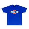 shorts d'été Rhude Brand Tshirts Designer T-shirts For Mens and Womens Trend Fashion Vêtements RH036 Roud Round Blue Square imprimé T-shirt à manches courtes S-xxl