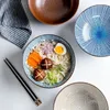 Bowls Guopin 8 Inch Japanese Ramen Bowl Ceramic Noodle Stripe Design Large Soup Restaurant Household Retro Dinnerware