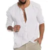 Men's Casual Shirts Men Retro Top Vintage Solid Color Shirt With Round Neck Long Sleeves Breathable Thin Mid-length Daily For Spring