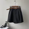 MEXZT Belt Pure Cotton Shorts Women High Waist Wide Leg A Line Suit Shorts Office Lady Solid Loose Casual All Match Short Pants 240407