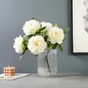 装飾的な花1ブーケ/5ヘッド人工牡丹偽の花嫁ブーケの家の装飾ウェディングフローラルアレンジメントアクセサリーPO PROP CHRISAMS
