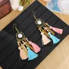 Boucles d'oreilles en pente ethnique Bohemian Drop Long Rope Fringe rétro Tassel