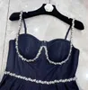 2024 Spring Blue Blue Spaghetti Pasek Kryształki Krzyki Kobiety Dyselanta Designer High End Damska Dress Dress Vestidos de Festa 40810