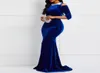 Venge Royal Blue Velvet Venos formais de noite Mermaid Crew Neck Arrab African Plus Size Prom Dress Party Longa Ocasião Especial5366456