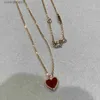 High version Original 1to1 Brand Necklace Vancefe Love Necklace Womens Red Agate Heart shaped Pendant Collar Chain Cute Sweet Designer High Quality Choker Necklace