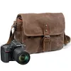 Bags Waterproof Retro Batik Canvas Cowhide Photography Video Camera Messenger Bag Men Women Casual Shoulder Travel Case for DSLR