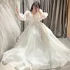 2024 Modern Princess Satin Wedding Sukietka Weselna w szyku w szyku długie puszyste rękawy organza koronki un do linii ślubnej sukien panny młodej vestido de novia Mariage