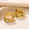 Cluster Rings Stainless Steel Ring Faux Turquoise Green Color Couple Rings For Women 18k Golden Color Wide Ring Bohemian Ethnic Jewelry Gifts240408