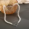 Pendant Necklaces French Vintage Pearl Chain Necklace For Women Fashion Silver Color Lover Heart Choker Simple Women Collar Ladies Jewelry Gift24LYQB