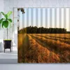 Duschgardiner Autumn Farm Harvest Curtain Fall Wheat Field Rural Forest Landscape Printing Home Decor Badrum Polyesteruppsättningar