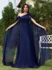 Robes de fête Lucyinlove Luxury Murffon Streater Navy Navy Night Robe Long 2024 Élégant demoiselle d'honneur Prom Arabia Flower Cocktail