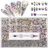 Scrubber Nail Art Rhinestones Kit Acrylic Boxed 21 Grids Mixed Size Set 1pc Pick Up Pen Large Crystal Decorations 3d Ab Flat Gem