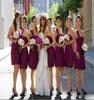 Selling A Line Knee Length Purple Taffeta Garden Bridesmaid Dresses Pleats Beads Cheap Strapless Bridesmaid Gowns Sexy Designe4444397