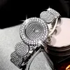 Montre-bracelets 2pcs / set Watch's Watch's Watch Luxury Rhinestone Quartz Bracelet en acier inoxydable Bangle Cuff Gift For Mom Her