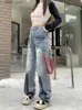 Jeans féminins 2023 Star Girl Y2K Strtwear Strap Zipper Baggy Cargo Jeans Pantalon pour femmes Lavage Blue Hip Hop Lady Denim pantalon ROPA MUJER Y240408