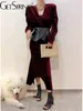 Lässige Kleider Frauen Kleider 2024 Herbst Winter Elegant passen alle passt Deep V Neck Wrap Hip Sexy Samt langer Fischschwanz für