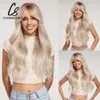 Charmsource blond vågig peruk med bangs festklänningar för kvinnor naturligt syntetiskt hår dagligen cosplay värmebeständig fiber peruk 240408