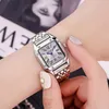 Montre-bracelets Luxury Exquis Square Watch Femmes Steel Band étanche Marque décontractée Horloge Hands Femelles Fashion Quartz Wristwatch Ladies