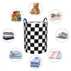 Tvättpåsar svartvitt checkerboard mönster korg vikbar stor klädlagring bin geometrisk tartan baby hamper