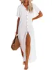 Dames swimpak coverup button down shirt jurken bikini bedek op strandponcho dames s zomer pareos jurk dames s elegant240408