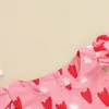 Bebek kızı kolsuz romper yaz kalp baskısı fırfırlı tulum, doğmuş yürümeye başlayan çocuk için sevimli kıyafetler 240408