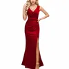 Swobodne sukienki eleganckie seksowne stroje damskie przyjęcie urodzinowe Sundress for Women Sleeveless v Neck Split Evening Cocktail Bodycon Long