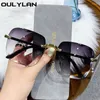 Lunettes de soleil Ollylan Square Frameless Femmes Luxury Brand Designer Rimless Sun Sundes Ladies Gradient Pink Eyewear Shades UV400