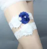 White Bridal Garters for Bride Lace Wedding Garters 2 Pieces set Sexy Real Picture Pearls Handmade Chiffon Flowers Royal Blue Chea6841483