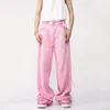 IEFB Trendy Korean Mass Male Pink Color Conjunto de cores de lapela sólida casaco de jeans reta largo Jeans casual casual 9A8557 240407