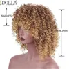 Idolla Short Curly Blonde Wig Synthetic Afro Kinky Curly Wig with Bangs for黒人女性自然オンブルブロンドコスプレウィッグ240402